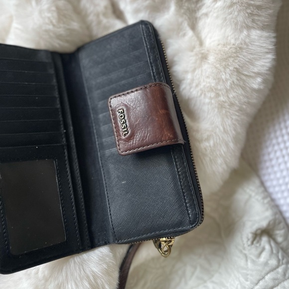 Fossil Black Gray Cream Leather Wallet - Picture 3 of 3